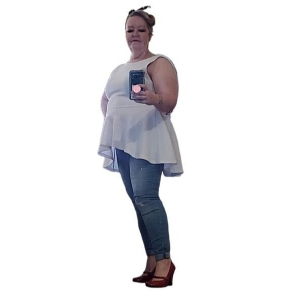 White Peplum Top Shirt Open Back Sleeveless WOMAN'S Women's Size Extra Large - Picture 1 of 7